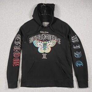 CULTURE CREW Black Butterfly Graphic Hoodie Mens L Streetwear Y2K Retro